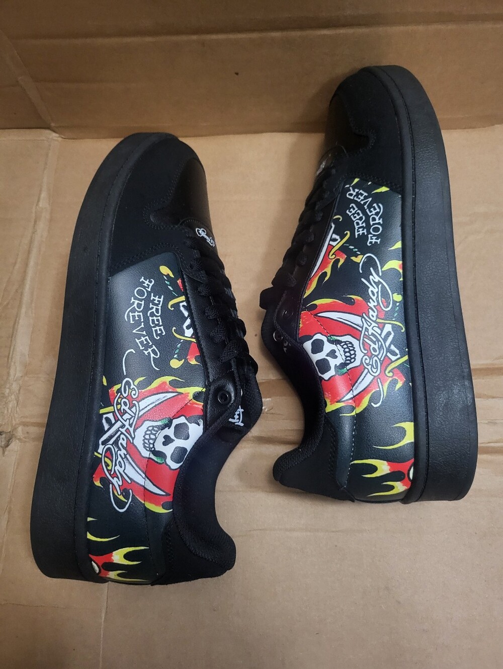 ED Hardy Skull Flame Tattoo Graphic Black Sneakers Men Size 12 NEW